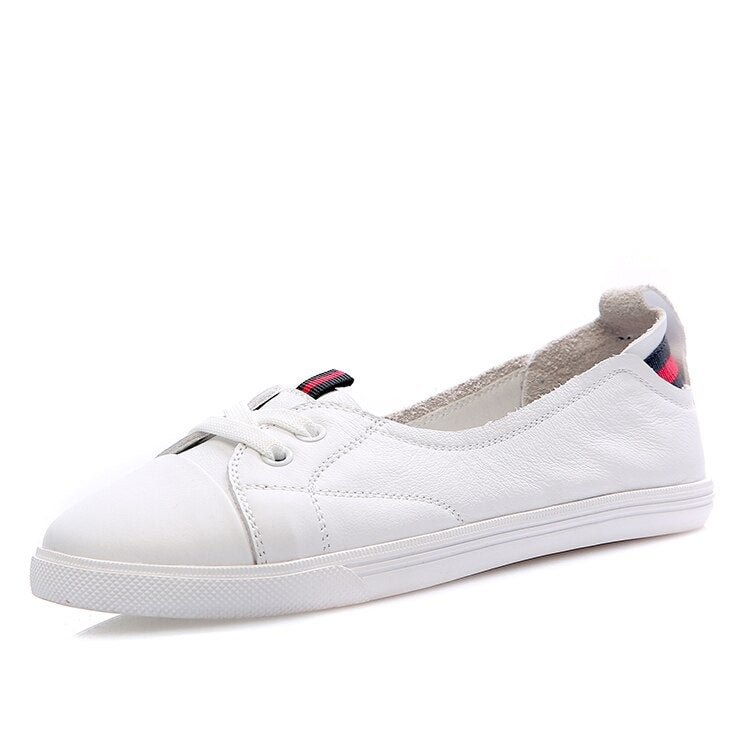 Big Size Genuine Leather White Sneaker Women Vulcanized Shoes Fashion Female Lightweight Comfortable Casual Shoe Maternity Flats