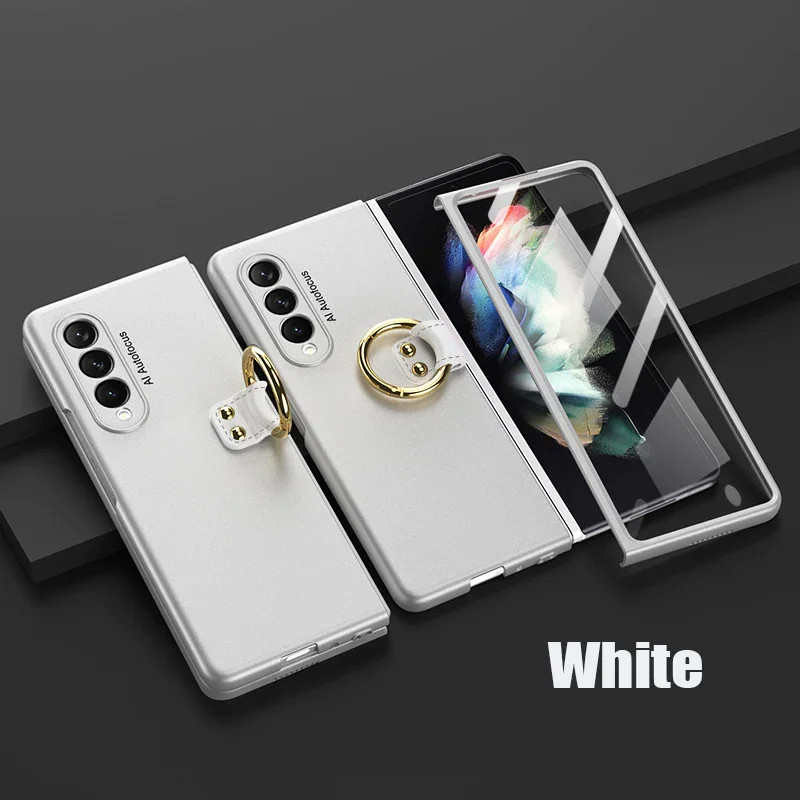 Applicable To Samsung Z Fold3/Z Fold4 Ultra-Thin Full Shell Membrane Skin Feeling Ring Bracket Mobile Phone Case