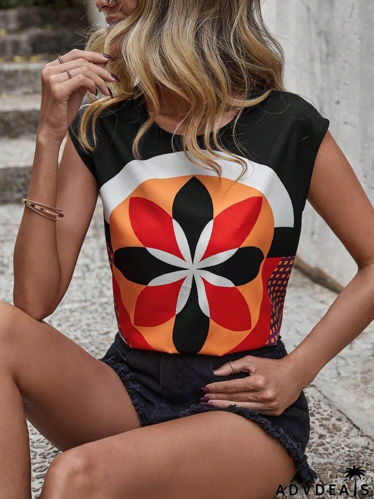 Floral Print Batwing Sleeve Blouse