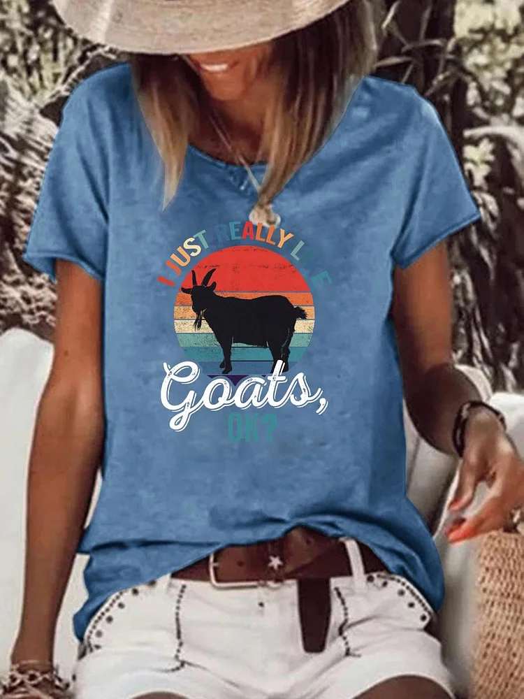 I Just Really Like Goats Raw Hem Tee