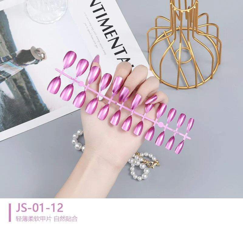 1 Sets 24 Pieces/Set Metallic Reflection Effect Almond Shape Full Cover 10 Sizes False Nail Tips Perfect For Night Out-Nail Inspo