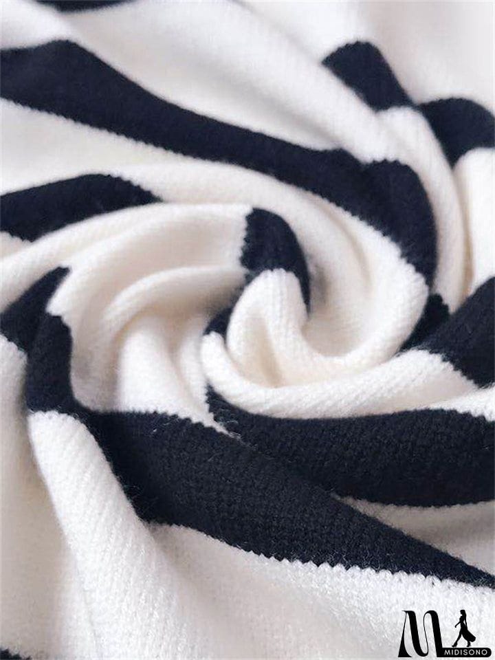 MidiSono - Women's Fashion Knitted Turtleneck Pullover Striped Sweater