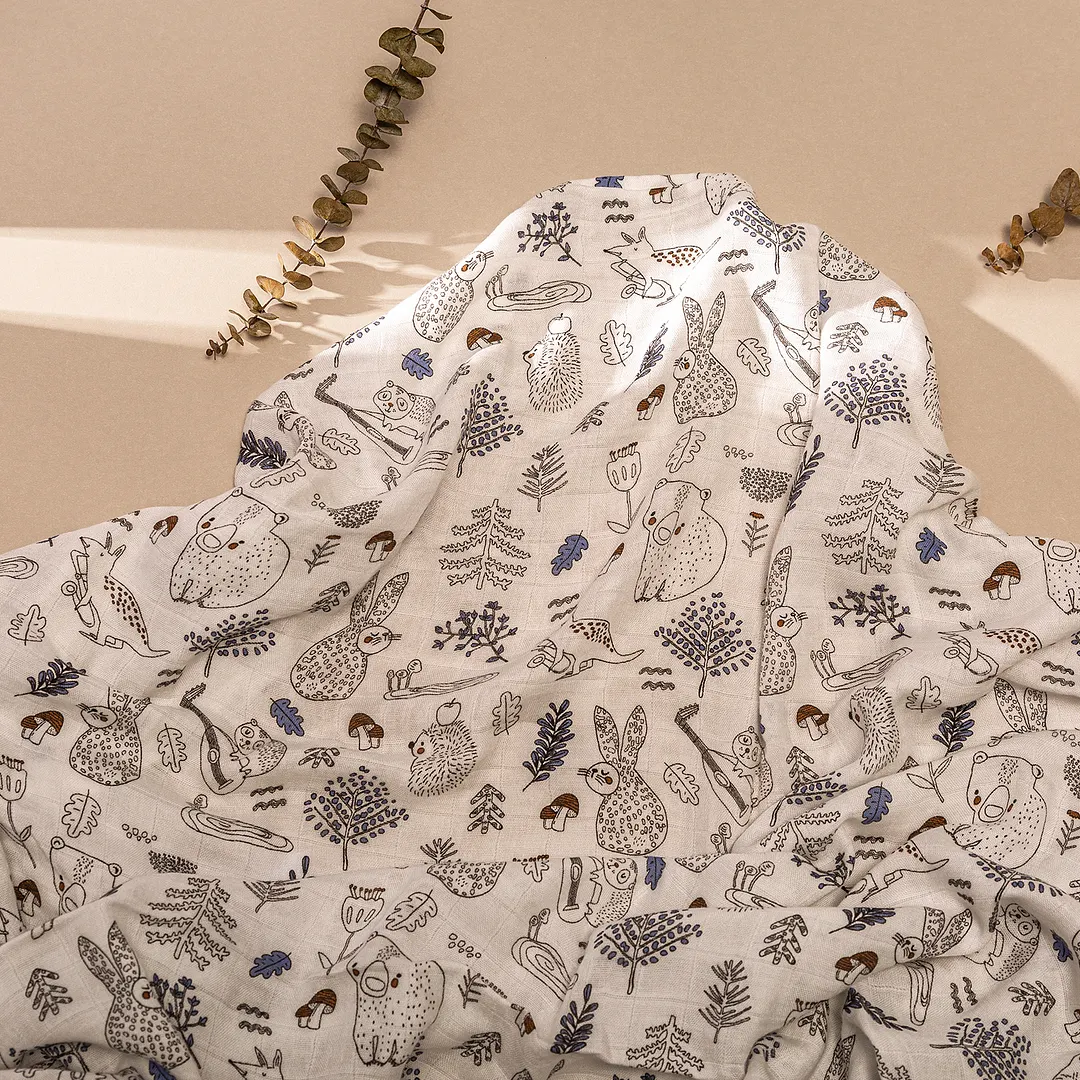 Egmao Baby Cotton Bamboo Muslin Swaddle Blanket - Forest Carnival