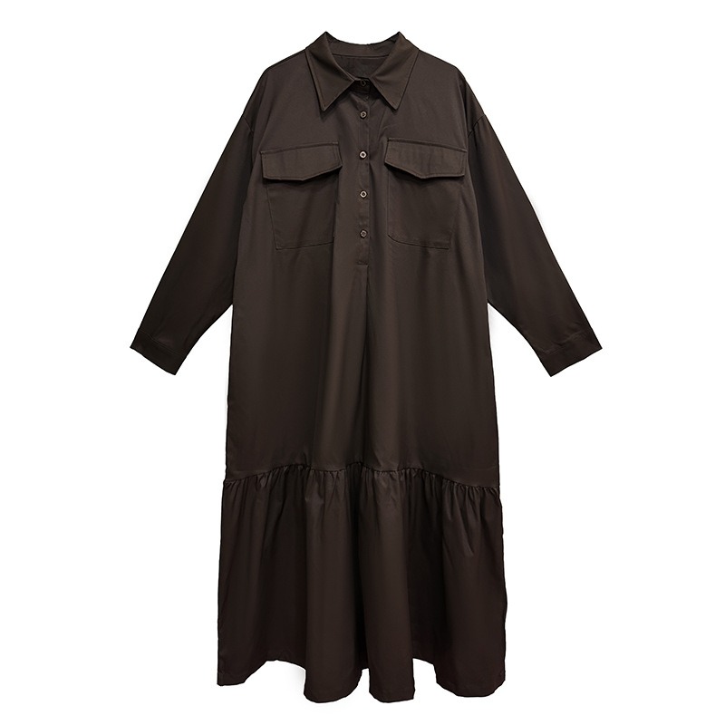 Simple Solid Color Long Sleeve Midi Dress