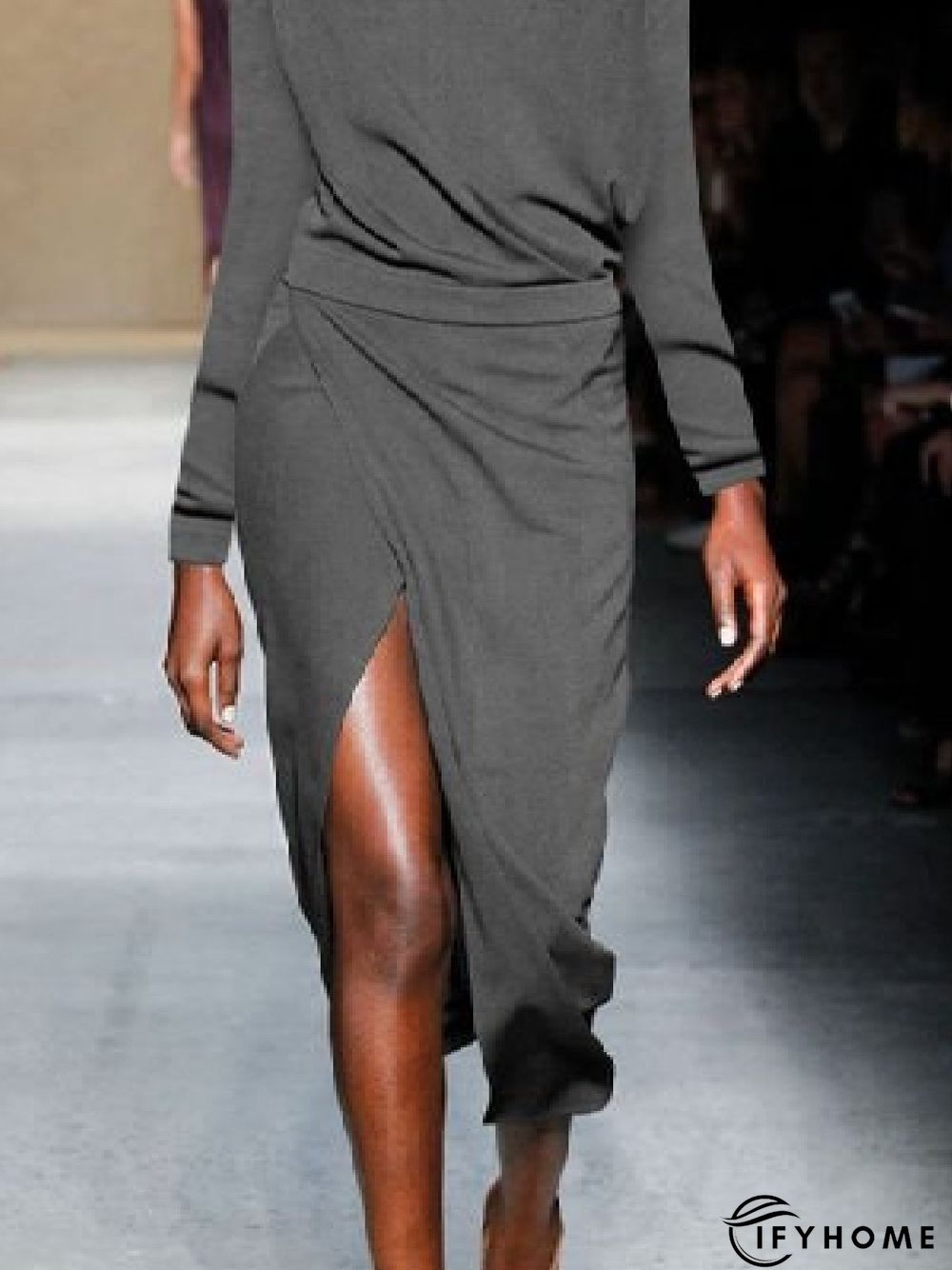 Elegant Solid Long Sleeve Crew Neck Knitting Dress | IFYHOME