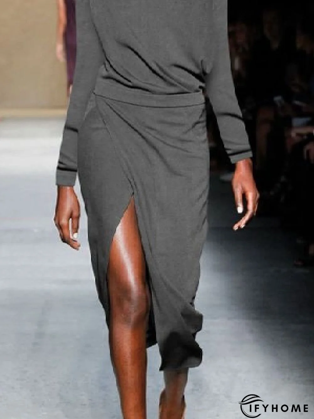 Elegant Solid Long Sleeve Crew Neck Knitting Dress | IFYHOME