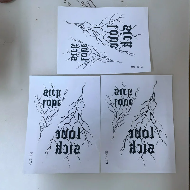 Gothic English Temporary Tattoo Sticker for Men Women Flower Body Lightning Crack Dark Waterproof Letter Pattern Tattoo Stickers