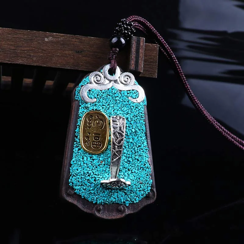 Ebony Wood Elephant Lotus Balance String Necklace Pendant