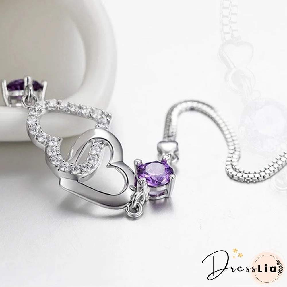 925 Silver Ladies Natural Amethyst Heart-shaped Bracelet Fashion Micro-inlaid Hollow Heart-shaped Zircon Bracelet