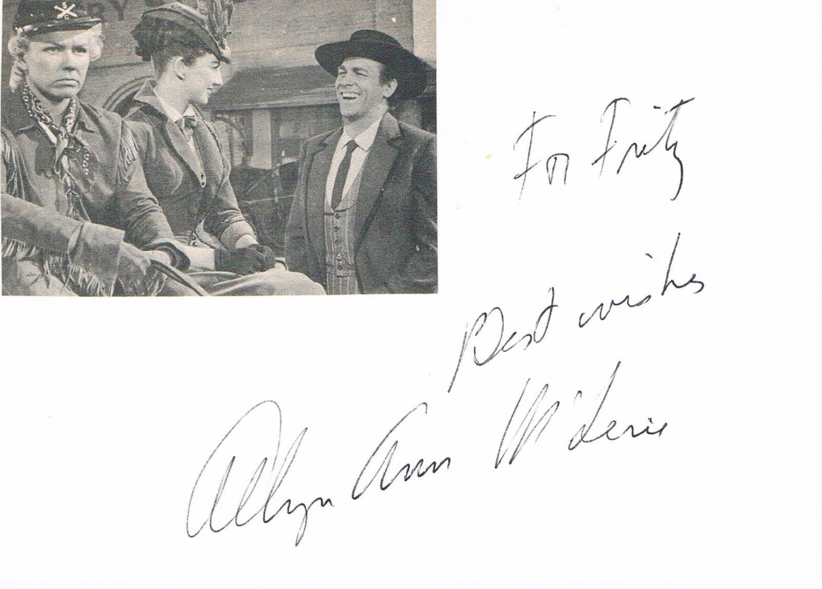 Allyn Ann McLerie 1926-2018 autograph signed card 4x6