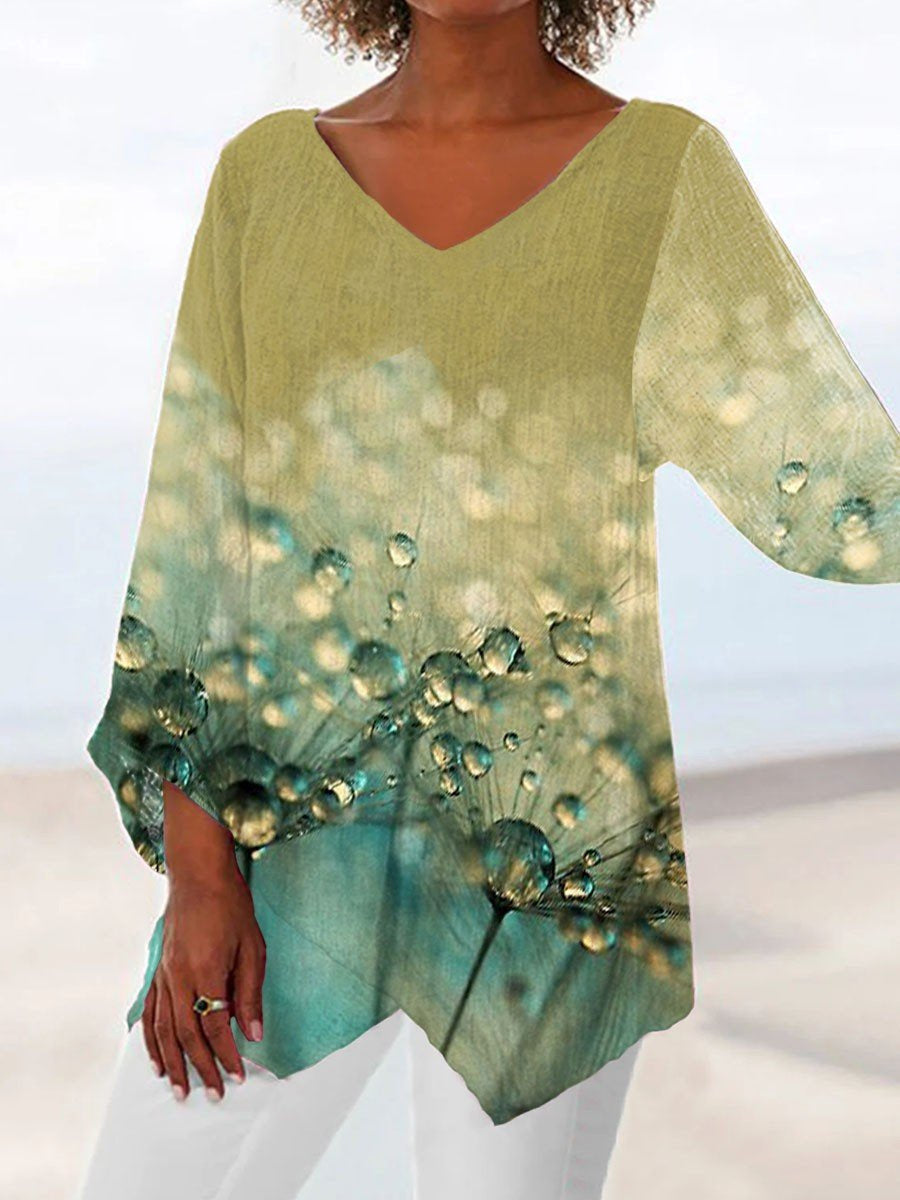 Women Long Sleeve V-neck Graphic Floral Printed Top