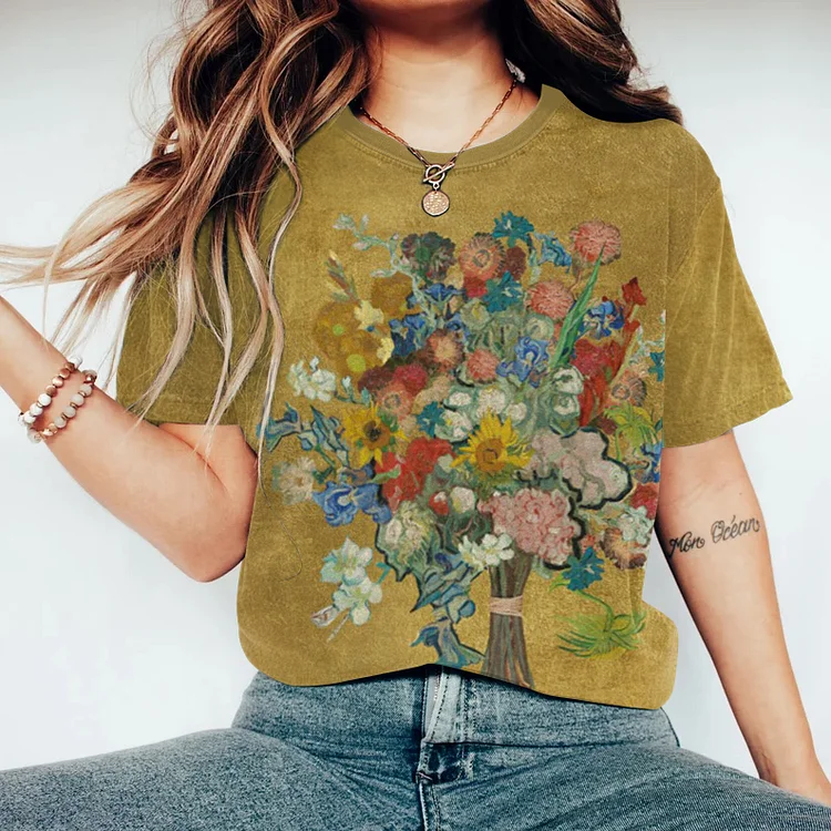 Oil Painting Flowers Art Vintage T Shirt