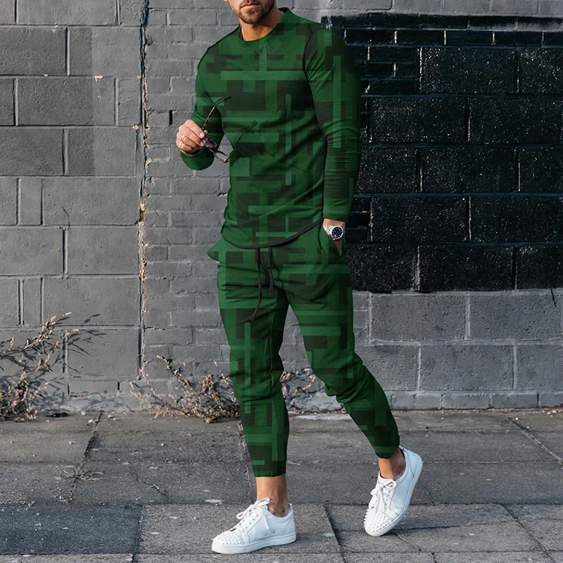 Men's Irregular Pattern Long Sleeve T-Shirt And Pants Co-Ord