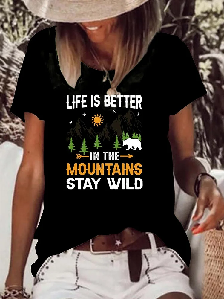 Life is better in the mountains Raw Hem Tee-Annaletters