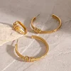 Stylish Rhinestone Twists Golden Ring Earrings