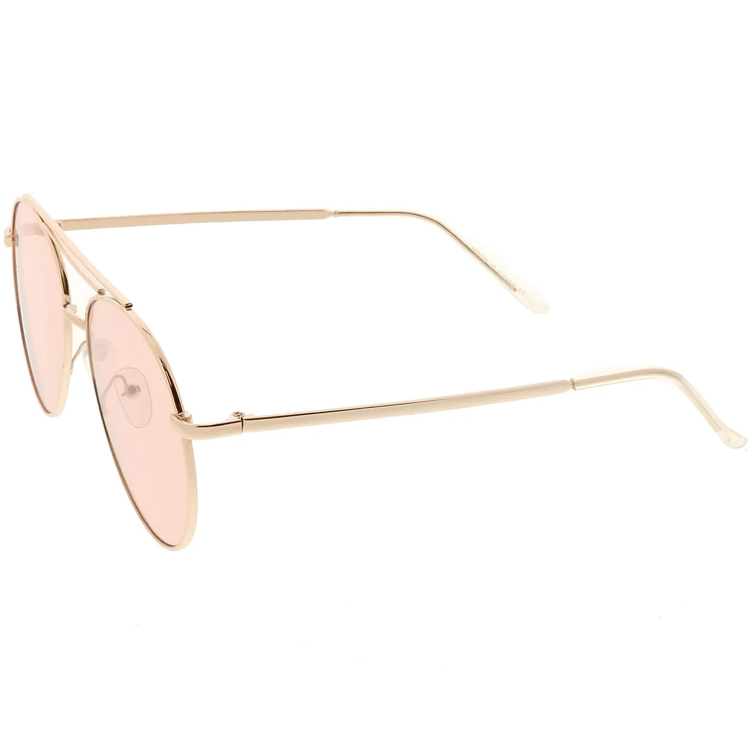 Premium Aviator glasses Double Crossbar Slim Metal Arms Round Flat Lens 55mm