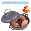Cast Iron Roasted Sweet Potato Pan W/Lid Garlic Roaster for Picnic Camping Patio