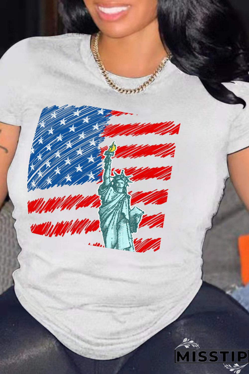 White Fashion Casual Print Basic O Neck T-Shirts