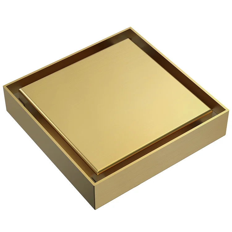EVERSTEIN 4-Inch Square Shower Floor Drain Brushed Gold SFS-3065-GD