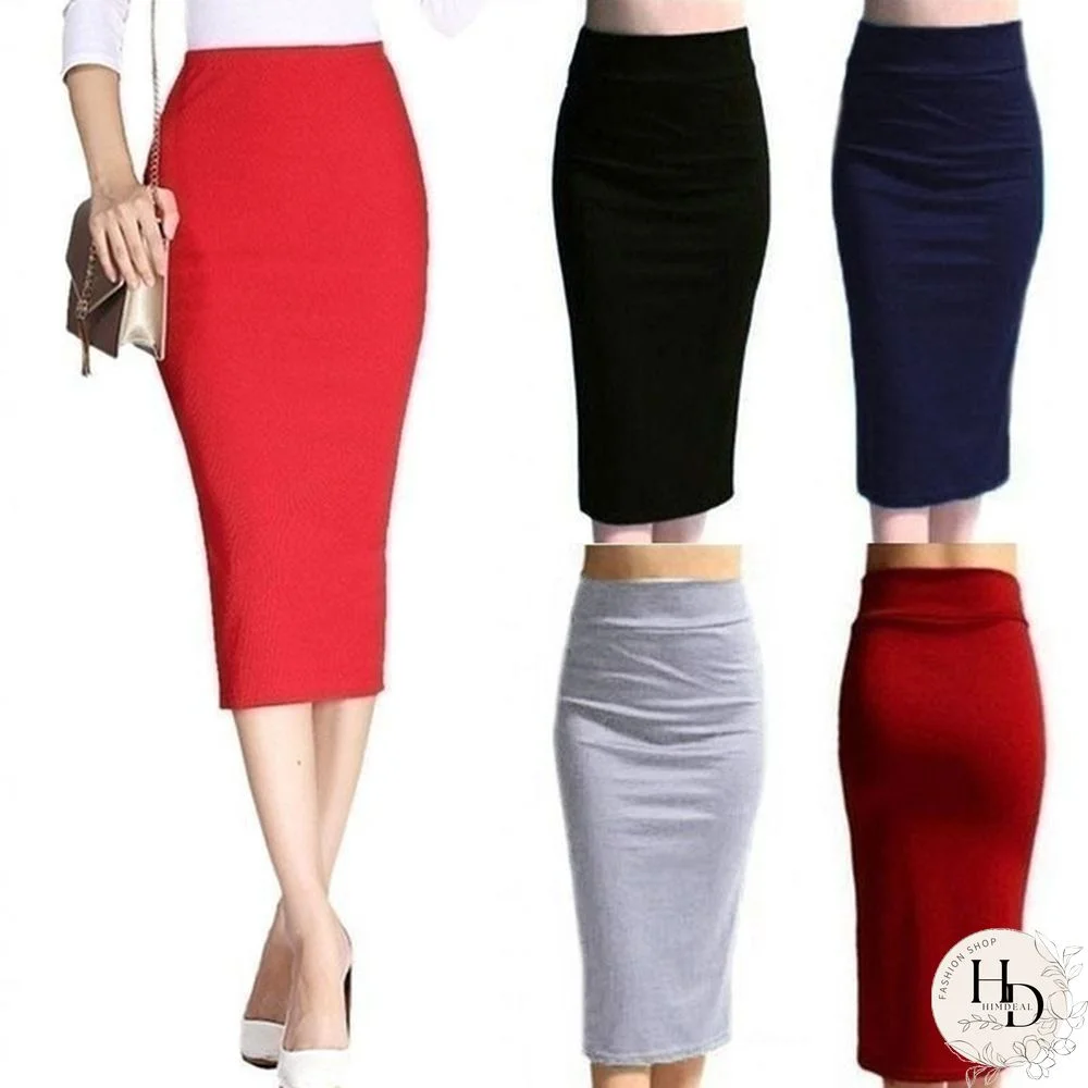 Summer Women Office Elastic Pencil High Waist Hip Package Skirt Bodycon Ol Long Skirts