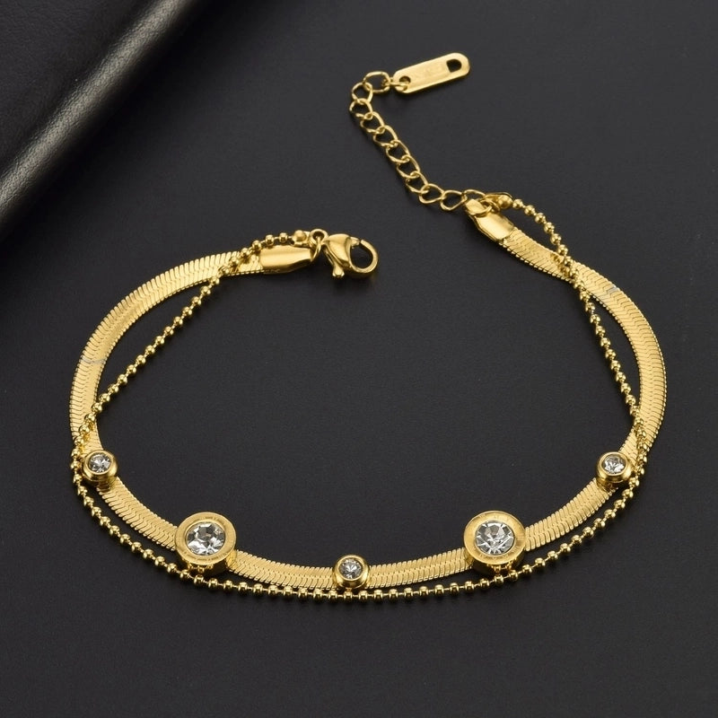 Classic Style Round Titanium Steel 18K Gold Plated Zircon Bracelets In Bulk