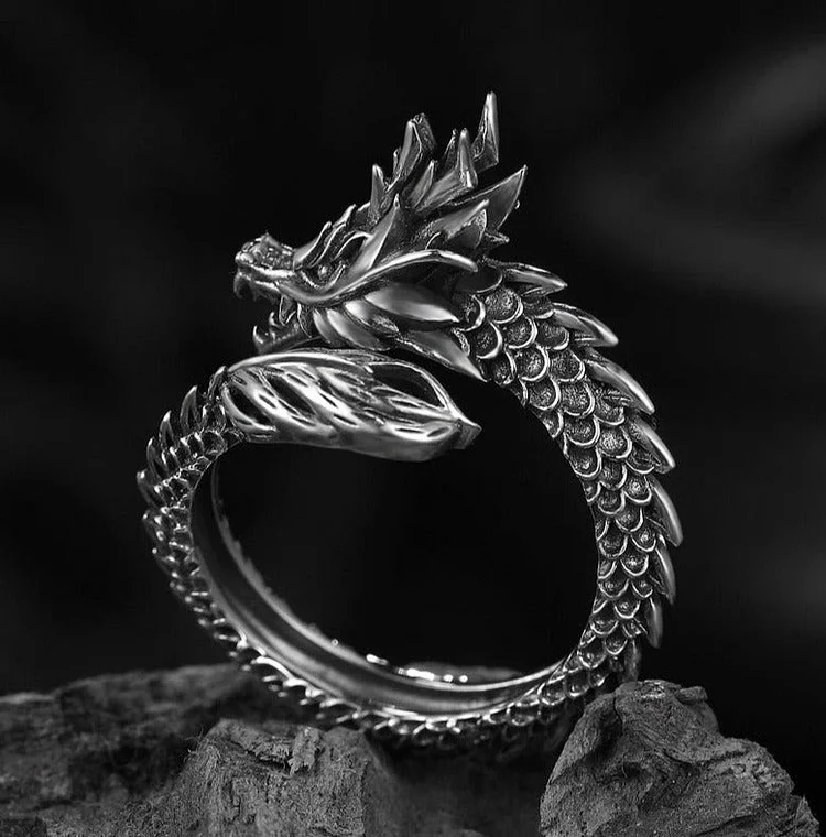 Coutureaura Darkened Steel and Silver Dragon Ring