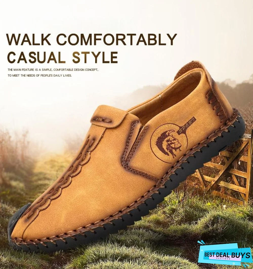 Men's Comfortable Casual Loafers Shoes Split Leather Flats Moccasins Shoes