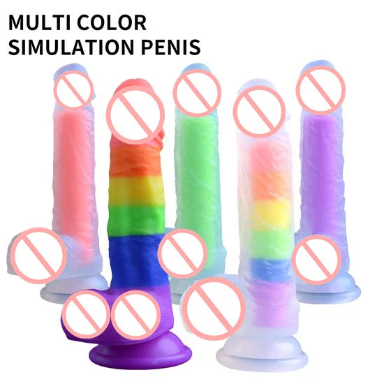 Rainbow Transparent Penis Silicone Realistic Dildo - Rose Toy