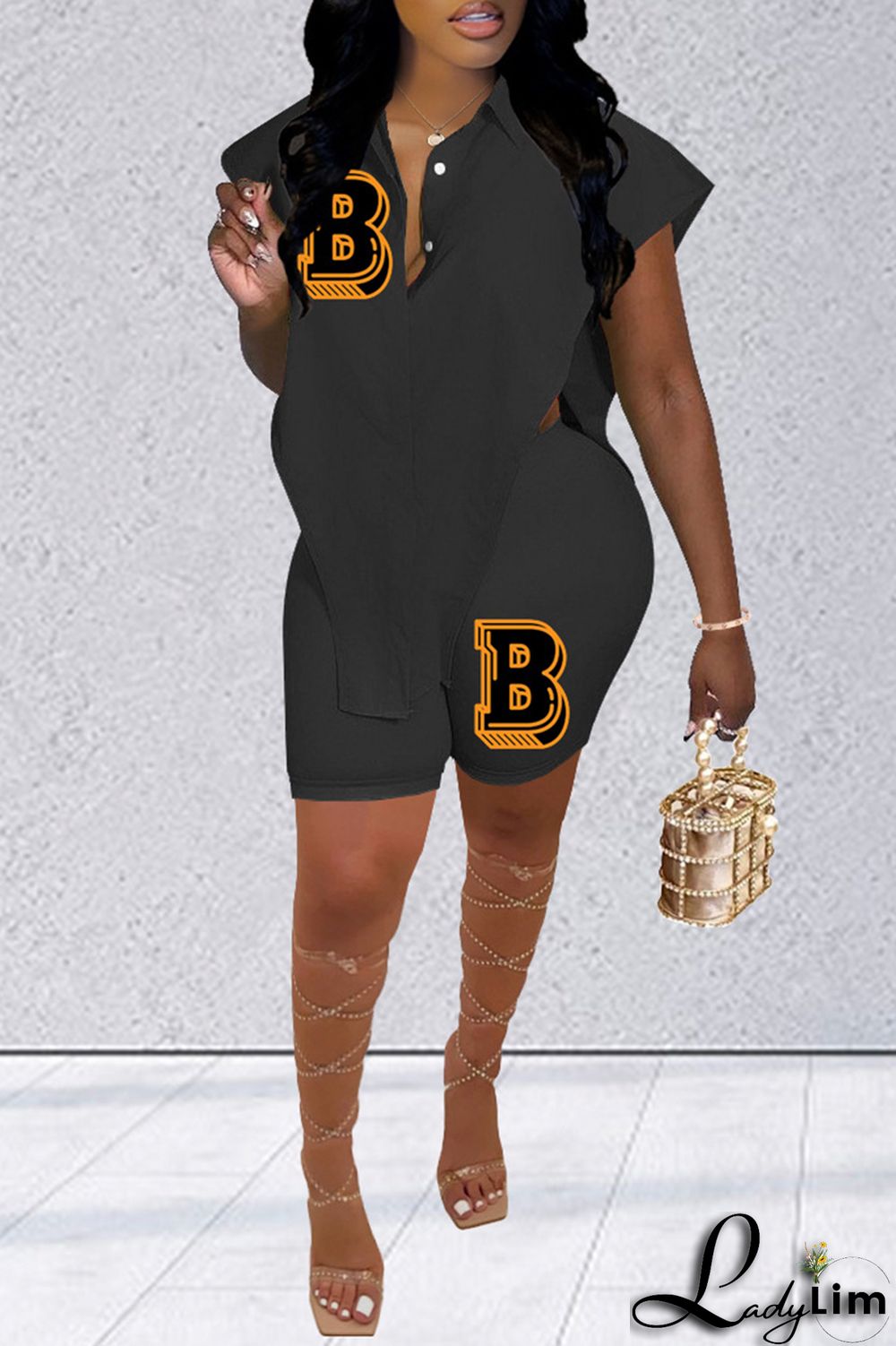 Red Fashion Casual Letter Print Asymmetrical Turndown Collar Sleeveless Two Pieces