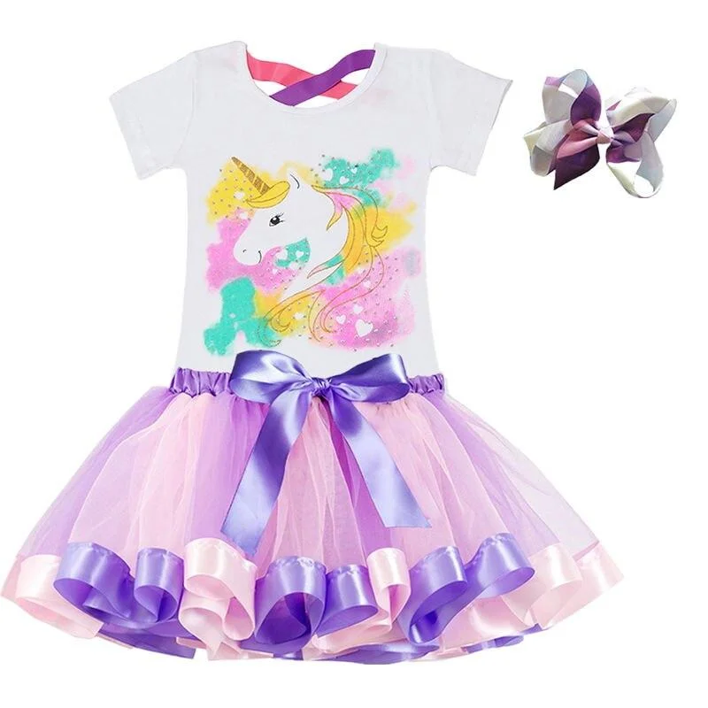Unicorn Clothing Sets Baby Girls Clothes 2021 Summer Princess Party Unicorn Colorful tutu Dress Kids Birthday Ball Gown Dresses