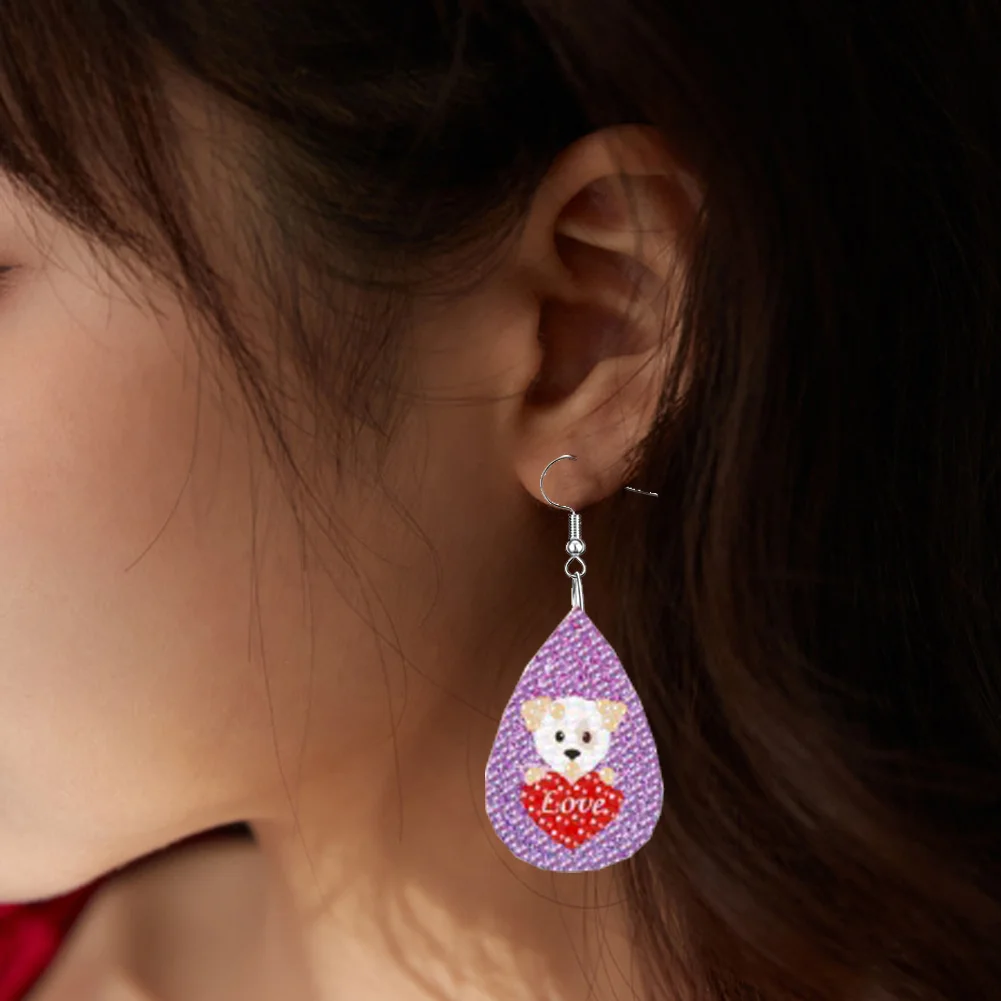 DIY 10 Pairs Cartoon Heart Double Sided Dangle Drop Diamond Art Earring Kit for Women