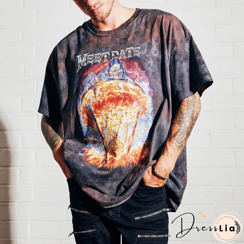 Mens Vintage Round Neck Printed Short-Sleeved T-Shirts