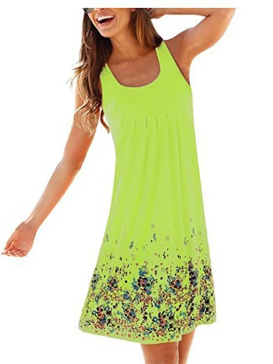 Fashion Printing Sleeveless Casual Floral Dress