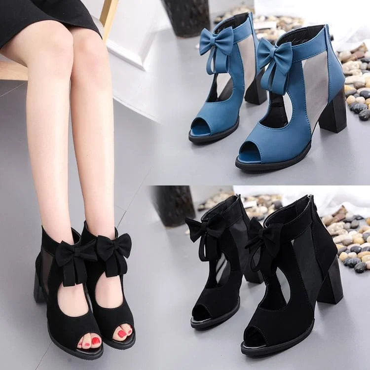 Black/Blue Elegant Lolita Bow High Sandals SP1710765