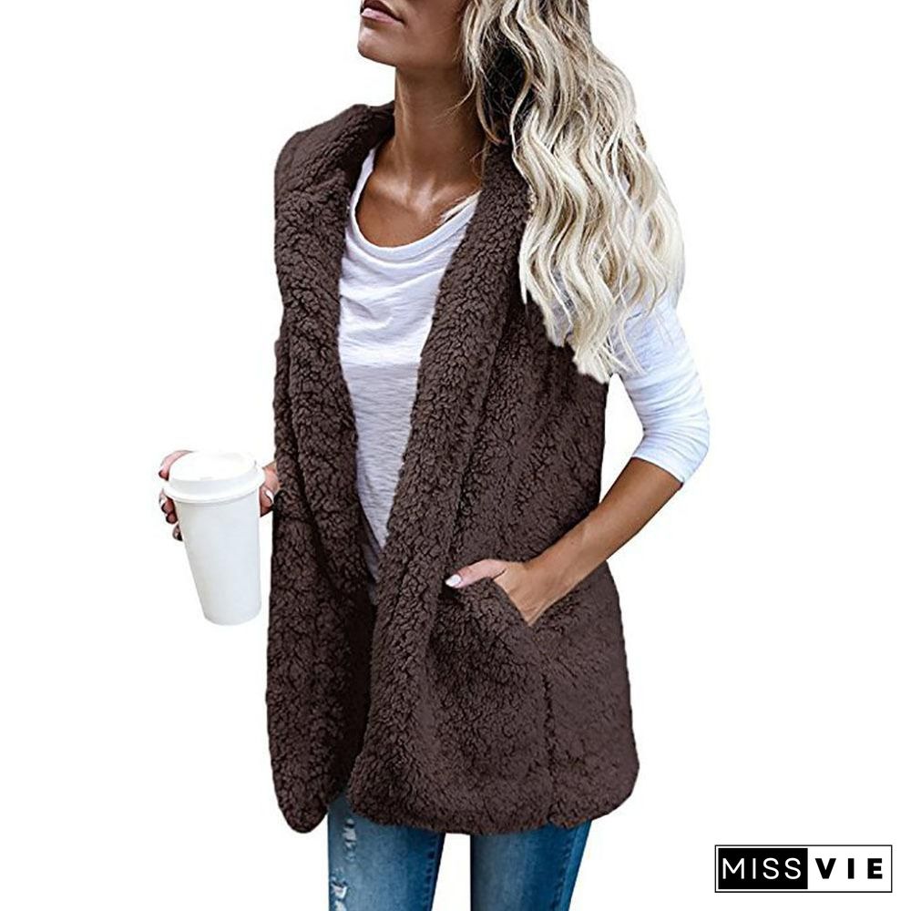 Sleeveless Warm Women Coat With Hood