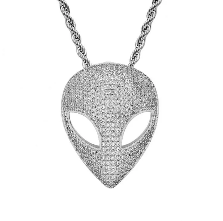 Iced Out Alien Mask Pendant Necklace-VESSFUL