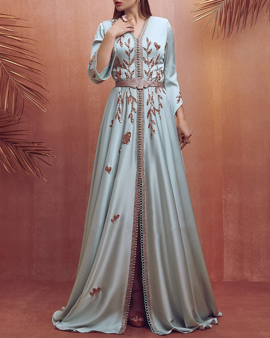 Gold Heart Embroidered Elegant Dress