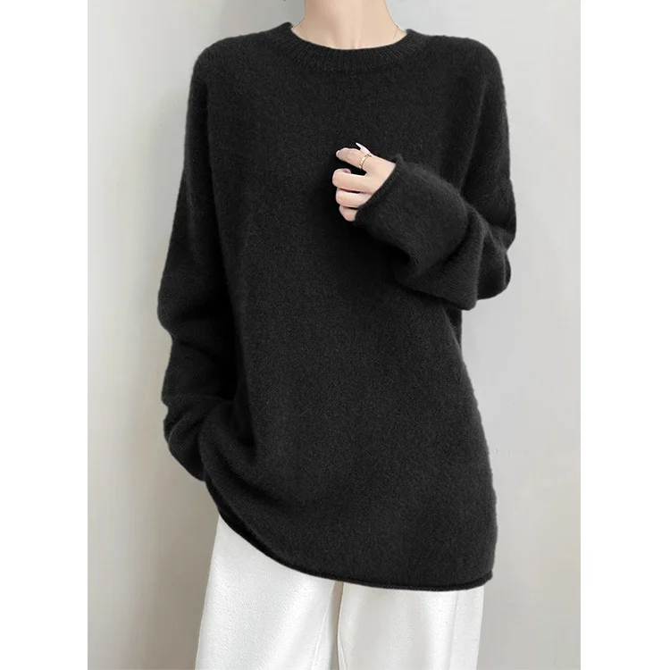 Athvotar Athvotar Thicker And Increase Imitation Water Marinade Sweater Women 2025 New Autumn And Winter Round Collar Collar Tiling Lazy Wind Long-Sleeved Knitting Top