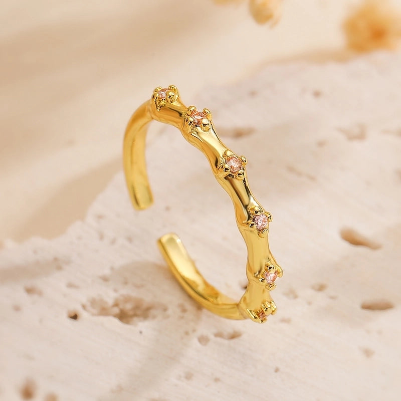 Retro Geometric Copper Zircon Open Rings