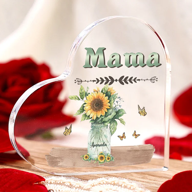 Kettenmachen Personalisierter 1 Name & Text Familie Sonnenblume Acryl-Deko Schreibtischdekoration für Mutter