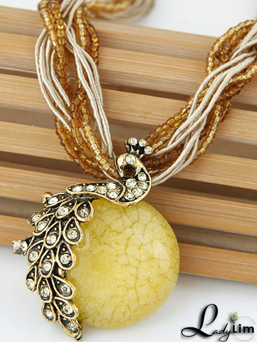 Vintage Boho Alloy Peacock Rhinestone Pendant Wishbone Necklaces