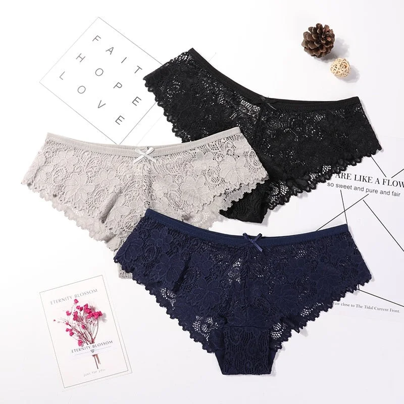 3 Pcs Panties For Woman Underwear Sexy Lace Breathable Female Panty Transparent Briefs Sexy Underwear Women High Quality 2020