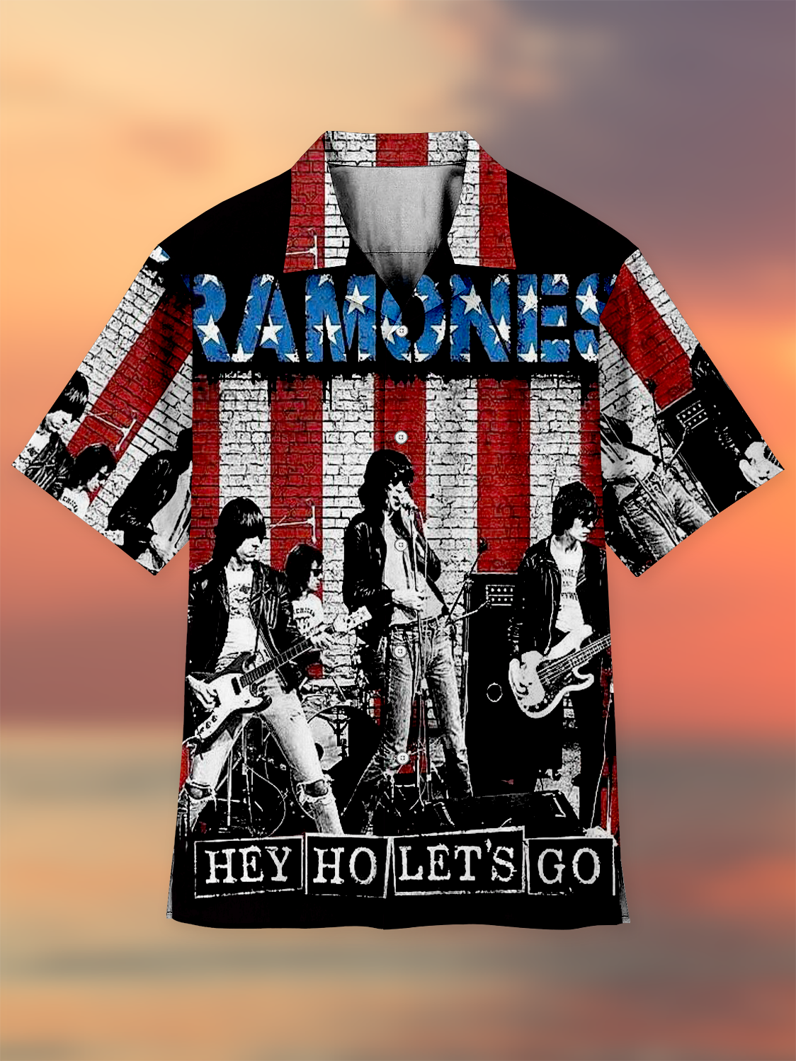 Glam rock band Cuban collar print shirt PLUSCLOTHESMAN