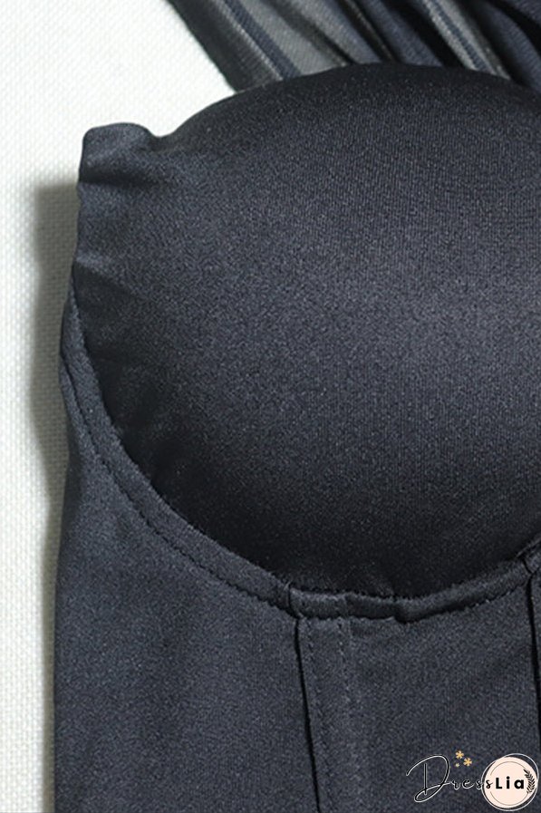 Chest Wrapped Mesh Solid Dress