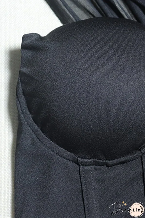 Chest Wrapped Mesh Solid Dress