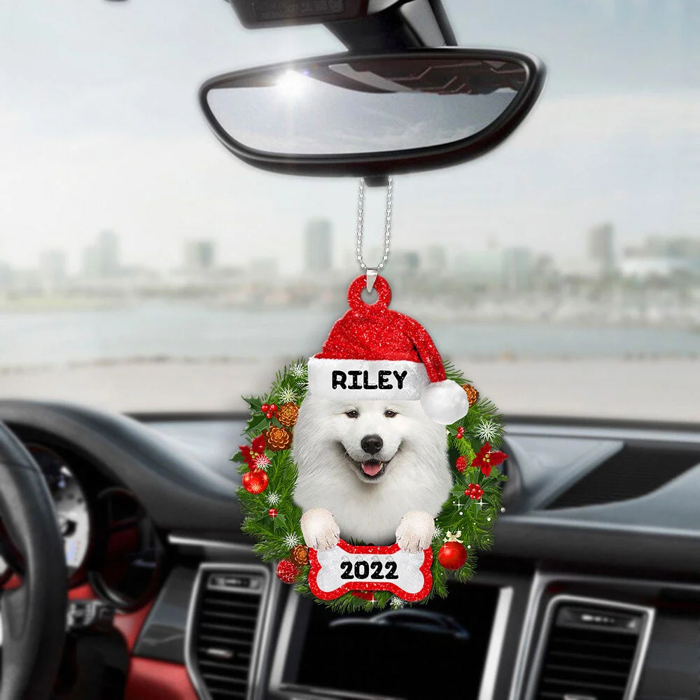 Samoyed Dog Custom Name Christmas Car Hanging Ornament 136