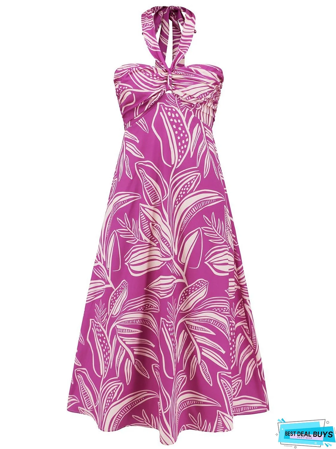 Printed Halter Neck Midi Cami Dress