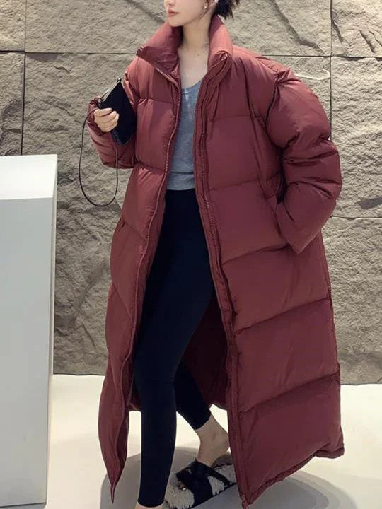 Women Long Sleeve Solid Zipper Loose Down Jacket Coats