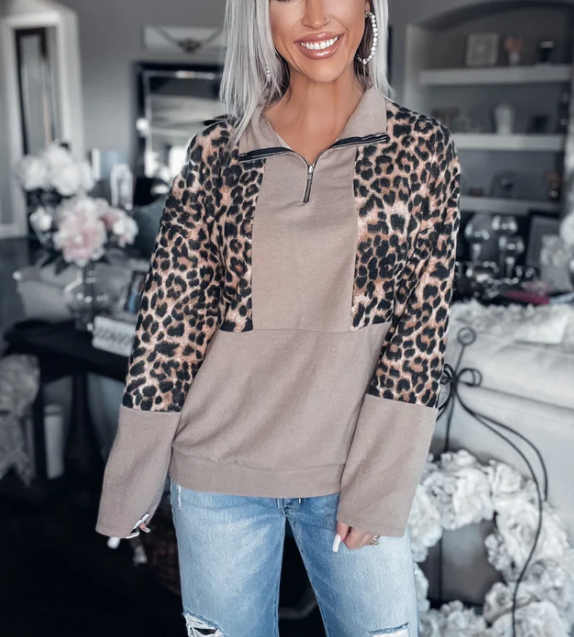Bold Adventures Leopard Pullover - Mocha