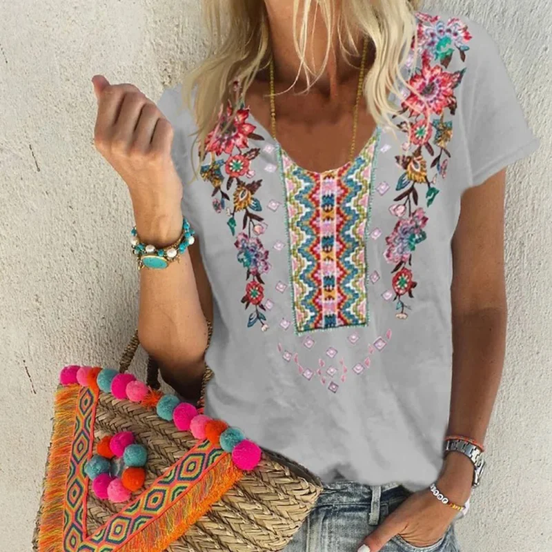 Printed Round Neck Short-Sleeved T-Shirt